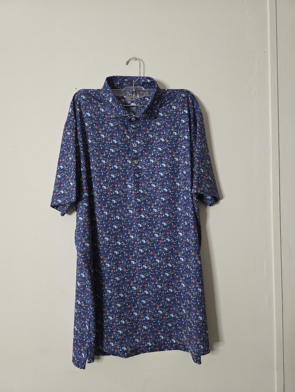 Johnnie-o The New Yorker All-Over Print Short Sleeve Polo Shirt Sz L